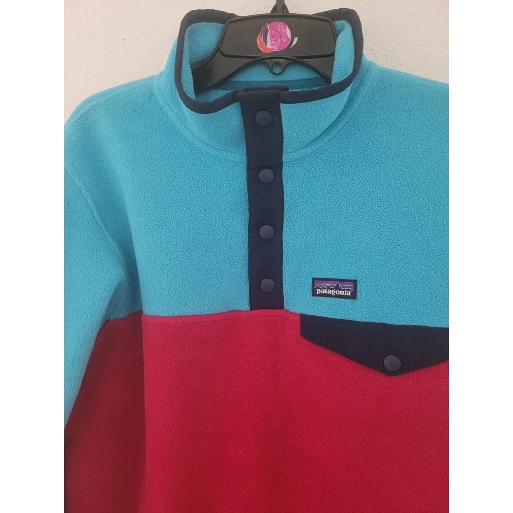 Patagonia Synchilla Snap-T Fleece Pullover Kids XXL 16 Blue Pink Colorblock #2 - Picture 2 of 7